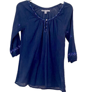 Gauze Top Navy Blue & White Size Medium Gauze Boho Top Embroidery